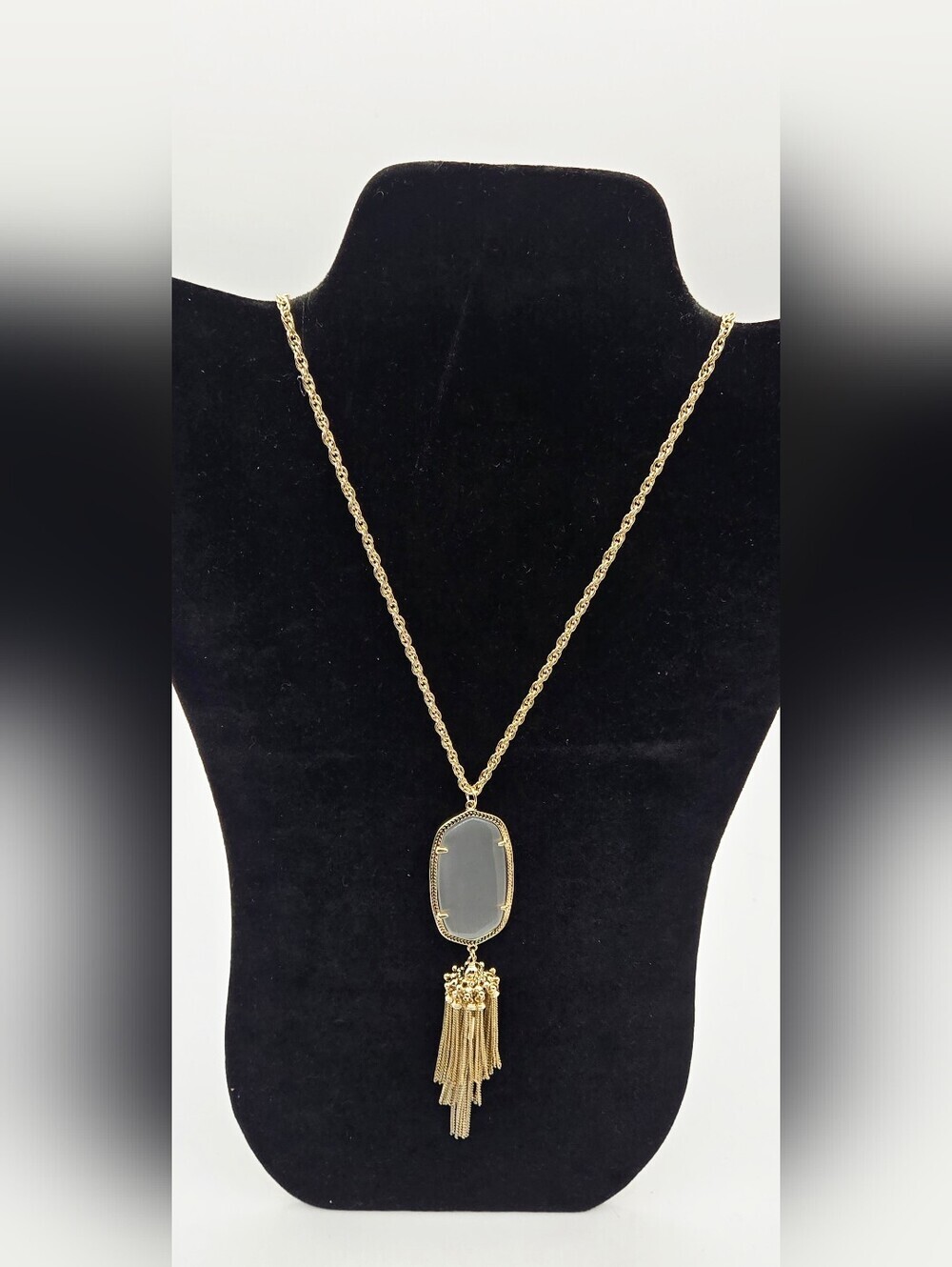 Kendra Scott Rayne Long Pendant Necklace Gold Plated Slate Cat's Eye